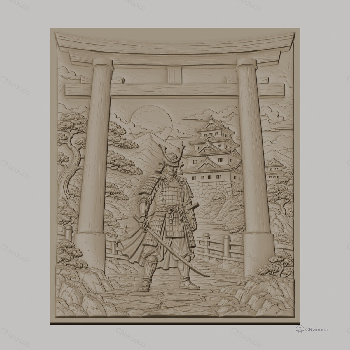Fichier CNC & impression 3D samouraï, torii, château japonais, haute qualité relief STL
