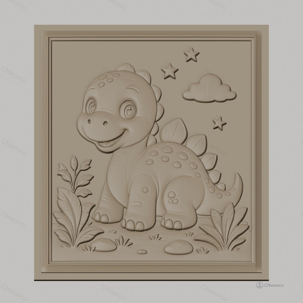 Fichier CNC & impression 3D dinosaure mignon, étoiles, nuage et plantes, haute qualité relief STL