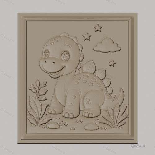 Fichier CNC & impression 3D dinosaure mignon, étoiles, nuage et plantes, haute qualité relief STL
