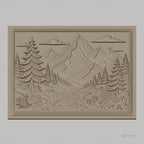 Fichier CNC & impression 3D paysage montagneux, sapins, ruisseau et rochers, haute qualité relief STL