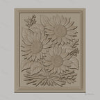 Fichier CNC & impression 3D bouquet de tournesols, feuilles et nœud de bois, haute qualité relief STL