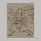Fichier CNC & impression 3D moine guerrier chinois, bâton, temple, montagne, haute qualité relief STL