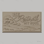 Fichier CNC & impression 3D paysage nature avec rivière et arbres, texte 'He Restoreth My Soul', haute qualité relief STL
