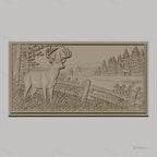 Fichier CNC & impression 3D cerf et paysage forestier, clôture en bois, haute qualité relief STL