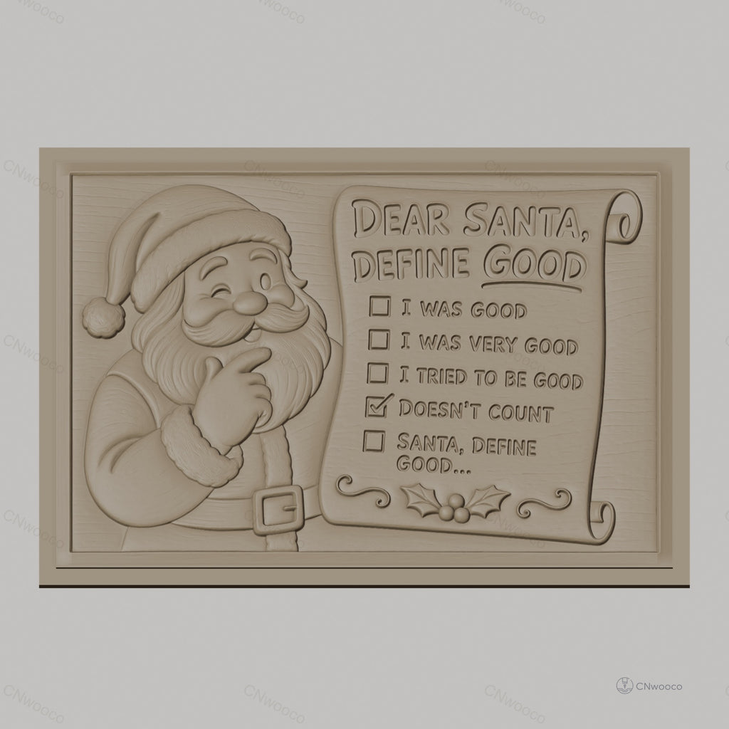 Fichier CNC & impression 3D Père Noël pensif, liste drôle Noël, haute qualité relief STL