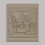 Fichier CNC & impression 3D tableau familial classique, personnages en habits d'époque, chien couché, haute qualité relief STL