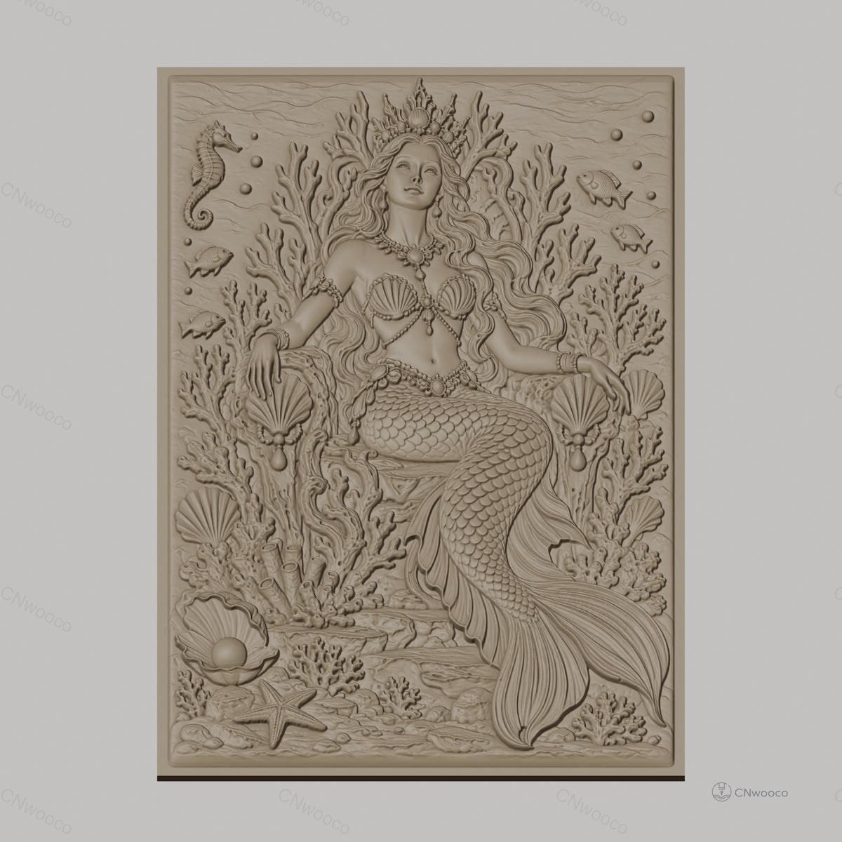 Fichier CNC & impression 3D sirène royale, corail, coquillages, poisson, hippocampe haute qualité relief STL