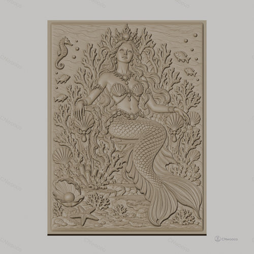Fichier CNC & impression 3D sirène royale, corail, coquillages, poisson, hippocampe haute qualité relief STL