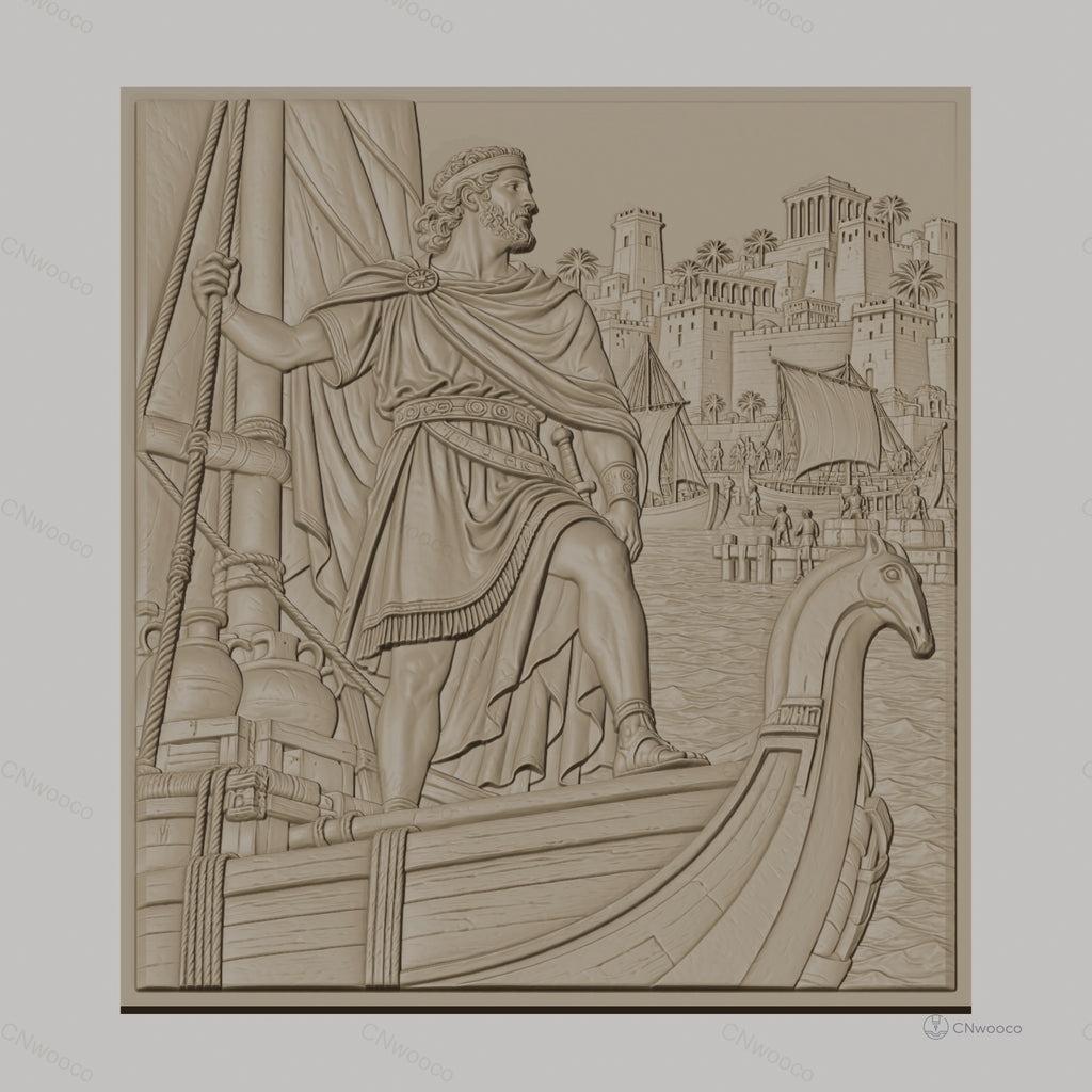 Fichier CNC & impression 3D exploration antique, bateau viking, port avec palais, haute qualité relief STL
