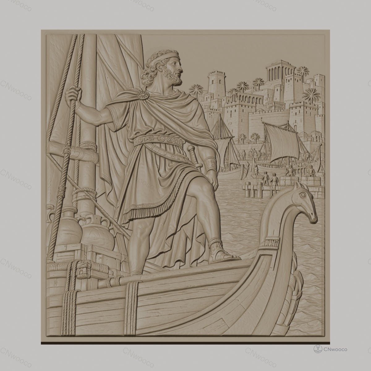 Fichier CNC & impression 3D exploration antique, bateau viking, port avec palais, haute qualité relief STL