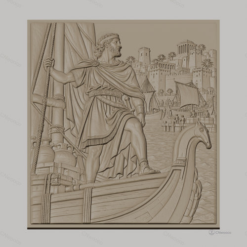 Fichier CNC & impression 3D exploration antique, bateau viking, port avec palais, haute qualité relief STL