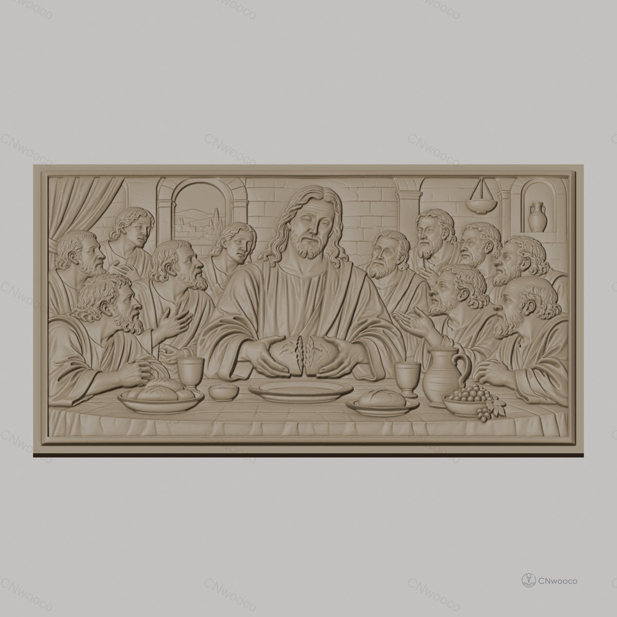 Fichier CNC & impression 3D Jésus à la Dernière Cène, apôtres et pain, haute qualité relief STL