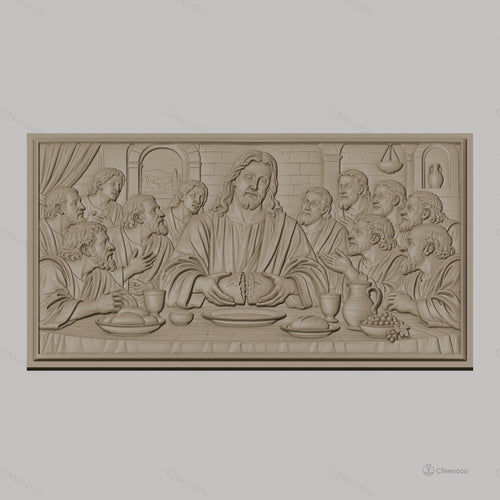 Fichier CNC & impression 3D Jésus à la Dernière Cène, apôtres et pain, haute qualité relief STL
