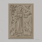 Fichier CNC & impression 3D Saint François d'Assise, animaux et oiseaux dans relief détaillé, haute qualité relief STL