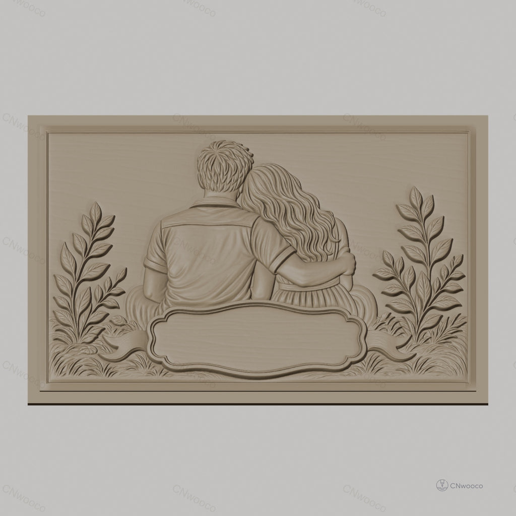 Fichier CNC & impression 3D couple assis, décor floral relief romantique, haute qualité relief STL