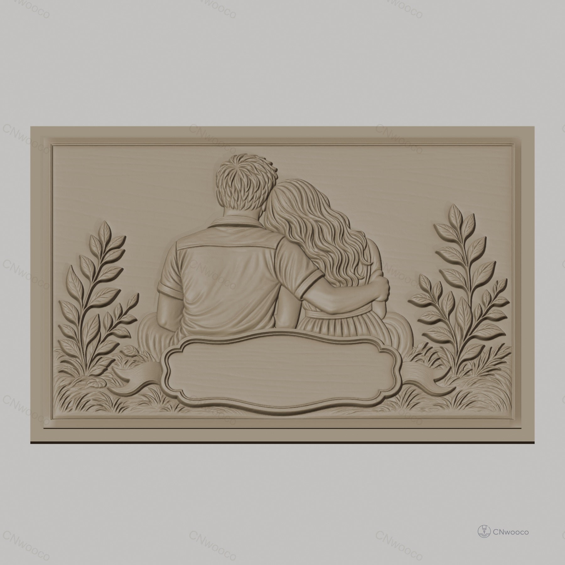 Fichier CNC & impression 3D couple assis, décor floral relief romantique, haute qualité relief STL