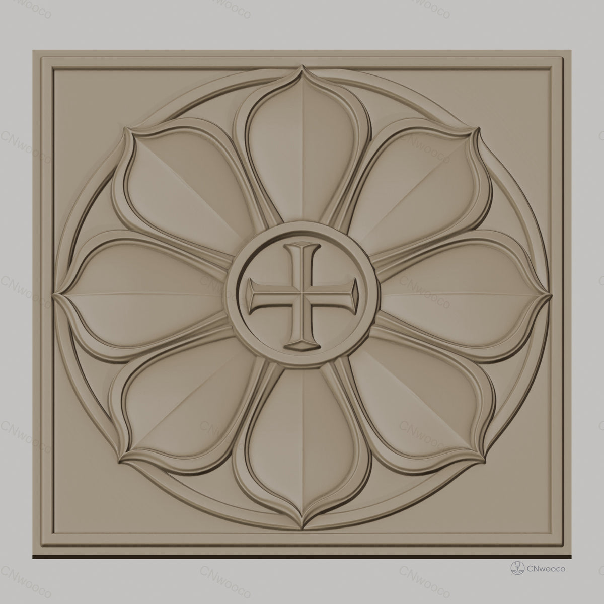 Fichier CNC & impression 3D rosace fleur avec croix, décoration sculptée haute qualité relief STL