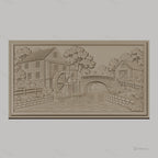 Fichier CNC & impression 3D moulin à eau, pont en pierre et rivière, haute qualité relief STL