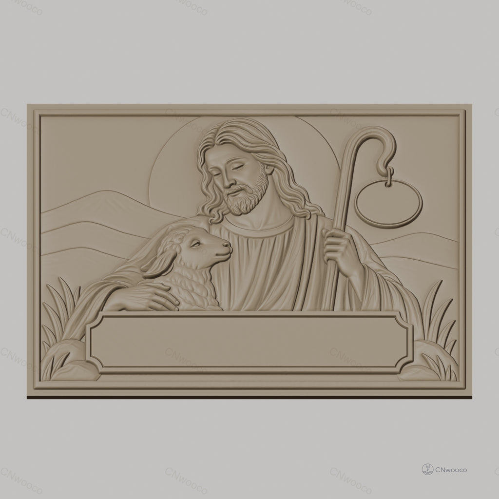 Fichier CNC & impression 3D Jésus bon berger avec agneau, bâton de berger, haute qualité relief STL