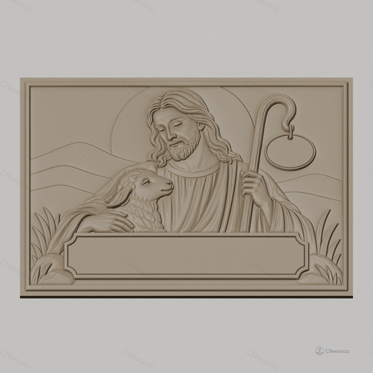 Fichier CNC & impression 3D Jésus bon berger avec agneau, bâton de berger, haute qualité relief STL