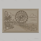 Fichier CNC & impression 3D paysage promenade avec grande roue, banc, lampadaire, haute qualité relief STL