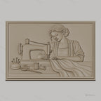 Fichier CNC & impression 3D couturière avec machine à coudre, tissus et accessoires, haute qualité relief STL