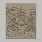 Fichier CNC & impression 3D samouraïs en duel, pagode, paysage japonais, haute qualité relief STL