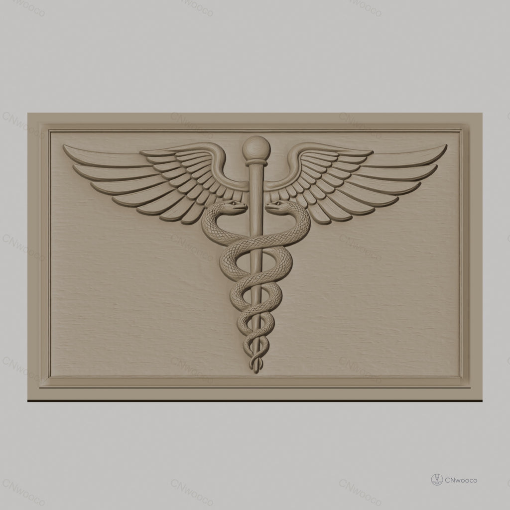 Fichier CNC & impression 3D caducee medical serpents ailes relief, haute qualité relief STL