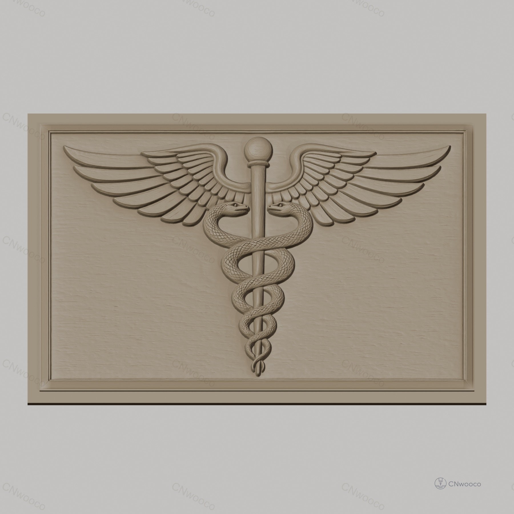 Fichier CNC & impression 3D caducee medical serpents ailes relief, haute qualité relief STL