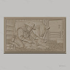 Fichier CNC & impression 3D vétérinaire et vaches, fermier médecin avec veau dans grange, haute qualité relief STL