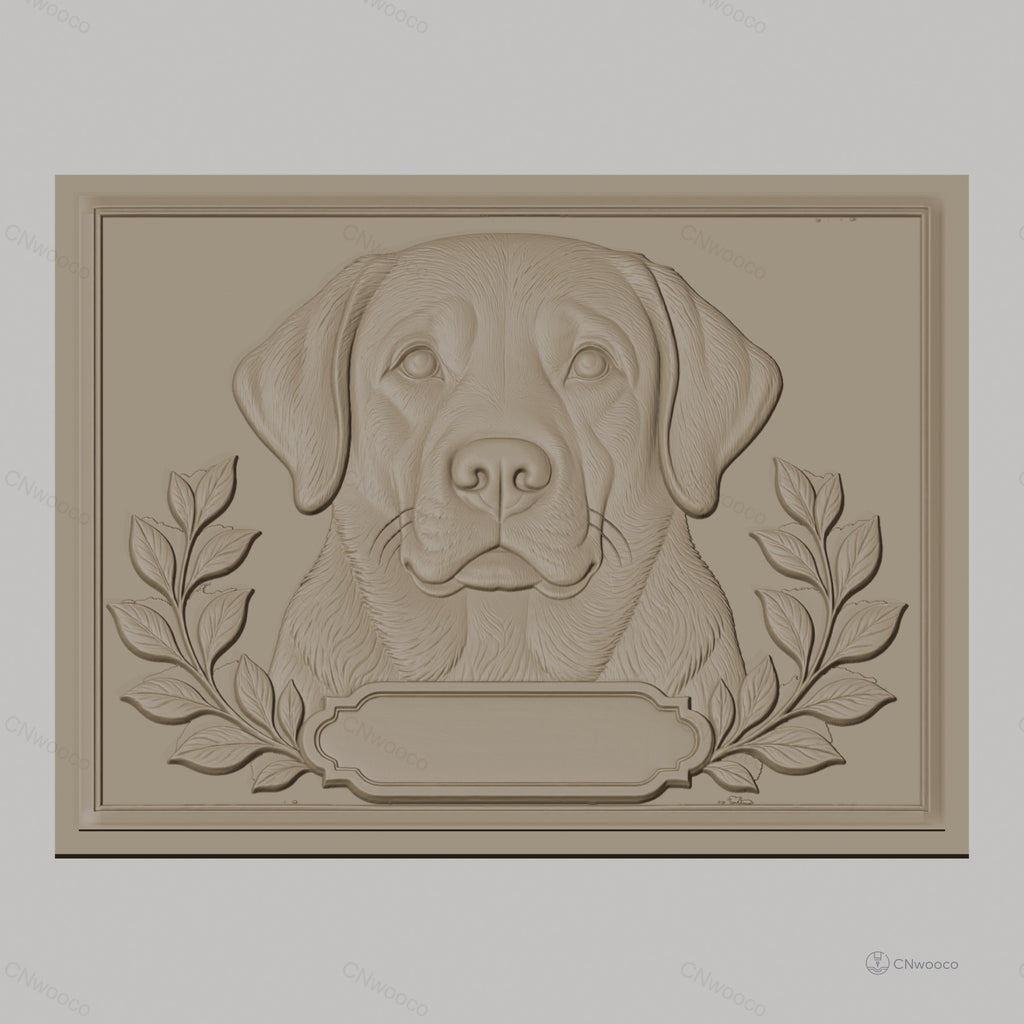 Fichier CNC & impression 3D portrait de chien labrador, décor floral et cadre, haute qualité relief STL