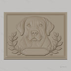 Fichier CNC & impression 3D portrait de chien labrador, décor floral et cadre, haute qualité relief STL