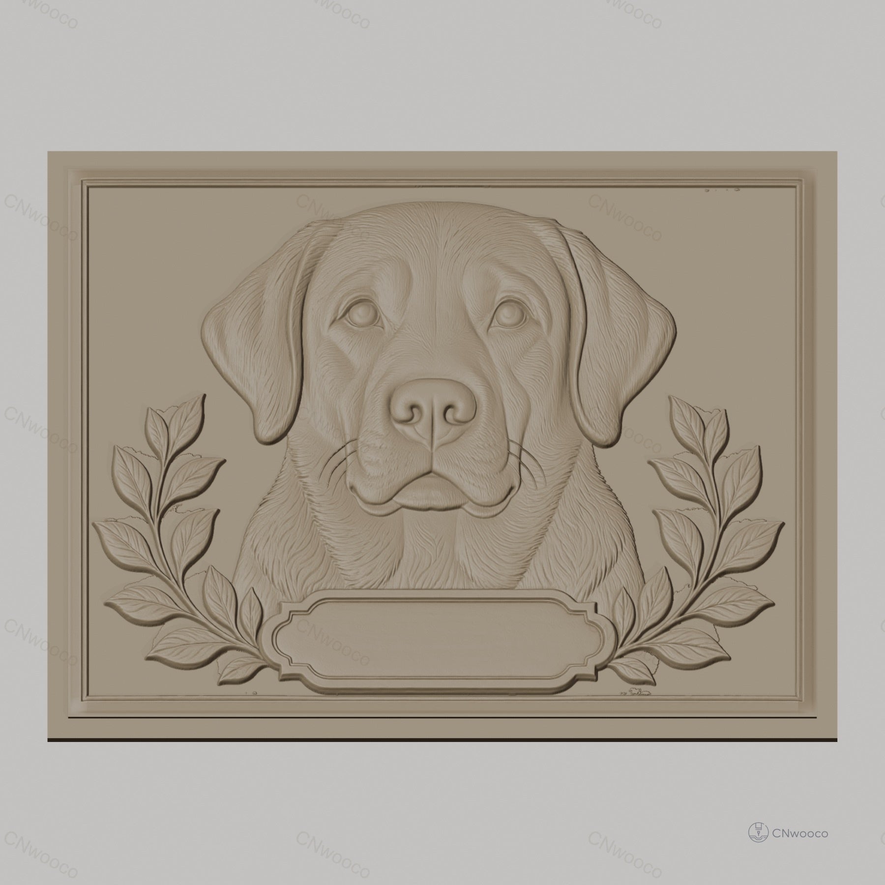 Fichier CNC & impression 3D portrait de chien labrador, décor floral et cadre, haute qualité relief STL