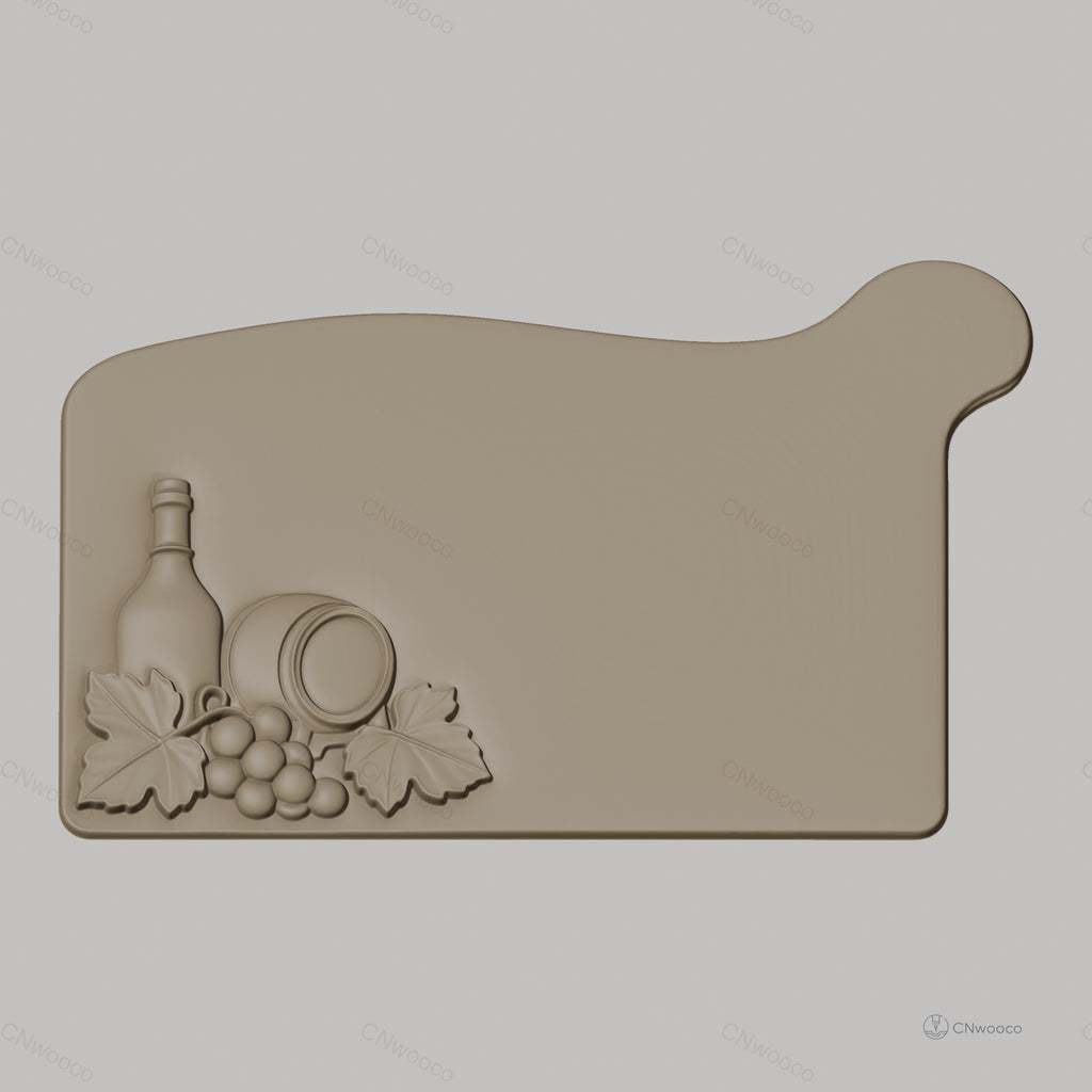 Fichier CNC plateau avec bouteille et raisins, bas-relief pour sculpture sur bois, STL