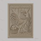 Fichier CNC & impression 3D coq, panier d'œufs et épis de blé, haute qualité relief STL