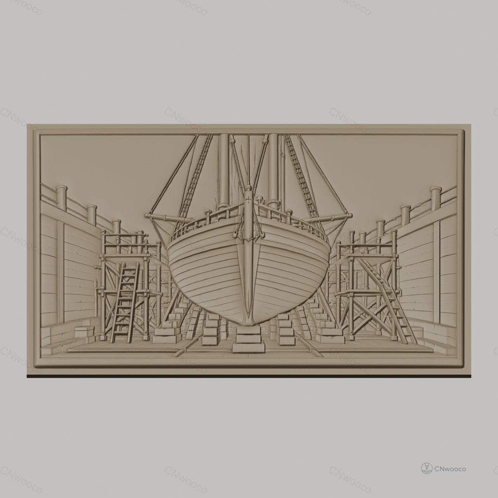 Fichier CNC & impression 3D chantier naval, bateau en cale sèche, échafaudages, haute qualité relief STL