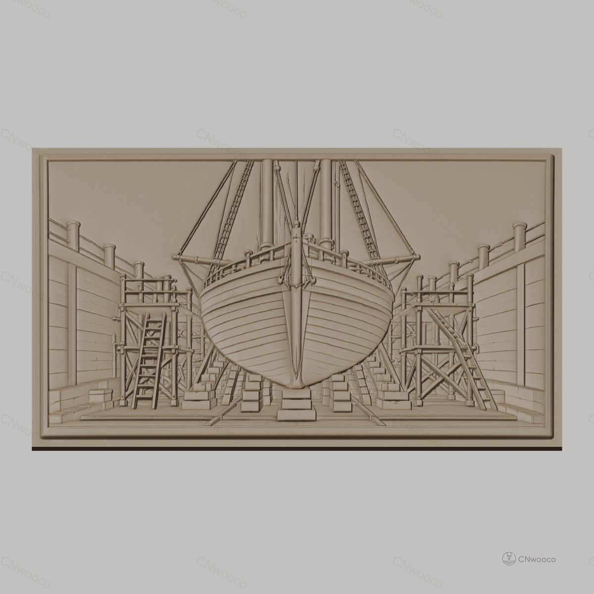 Fichier CNC & impression 3D chantier naval, bateau en cale sèche, échafaudages, haute qualité relief STL