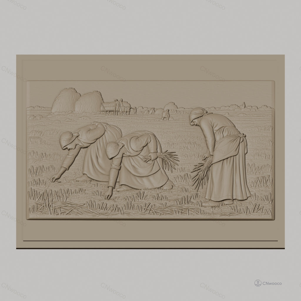 Fichier CNC & impression 3D scène de moisson, femmes travaillant dans un champ, haute qualité relief STL