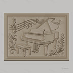 Fichier CNC & impression 3D piano à queue, notes de musique avec feuilles décoratives, haute qualité relief STL