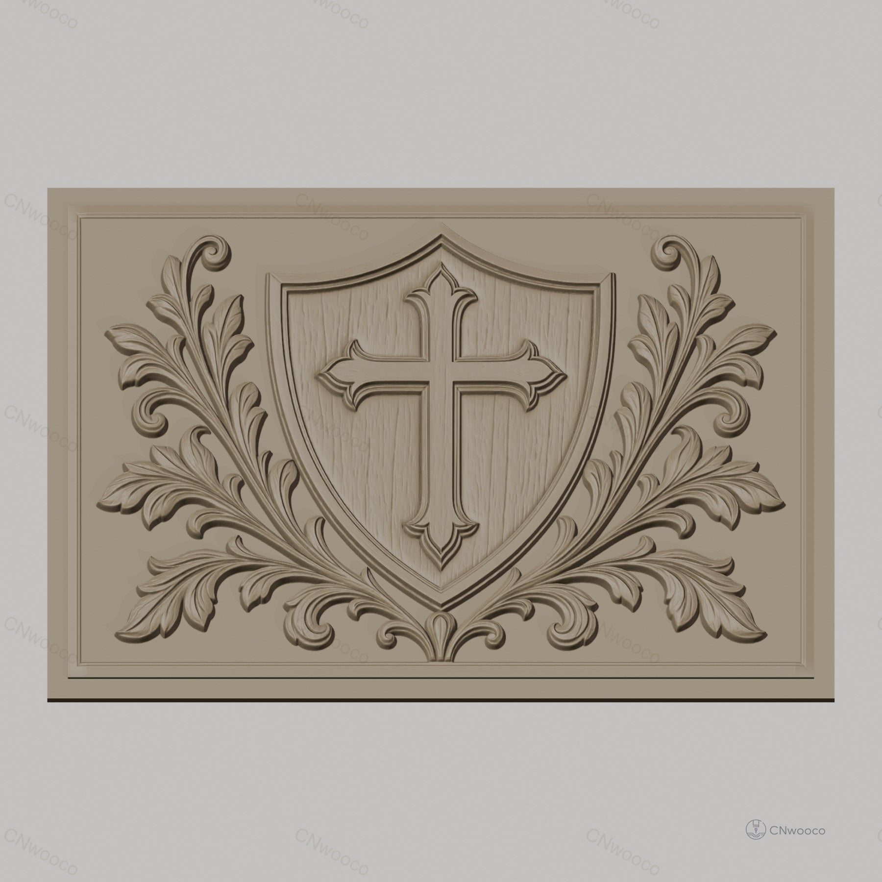 Fichier CNC & impression 3D écusson avec croix et ornements floraux, haute qualité relief STL