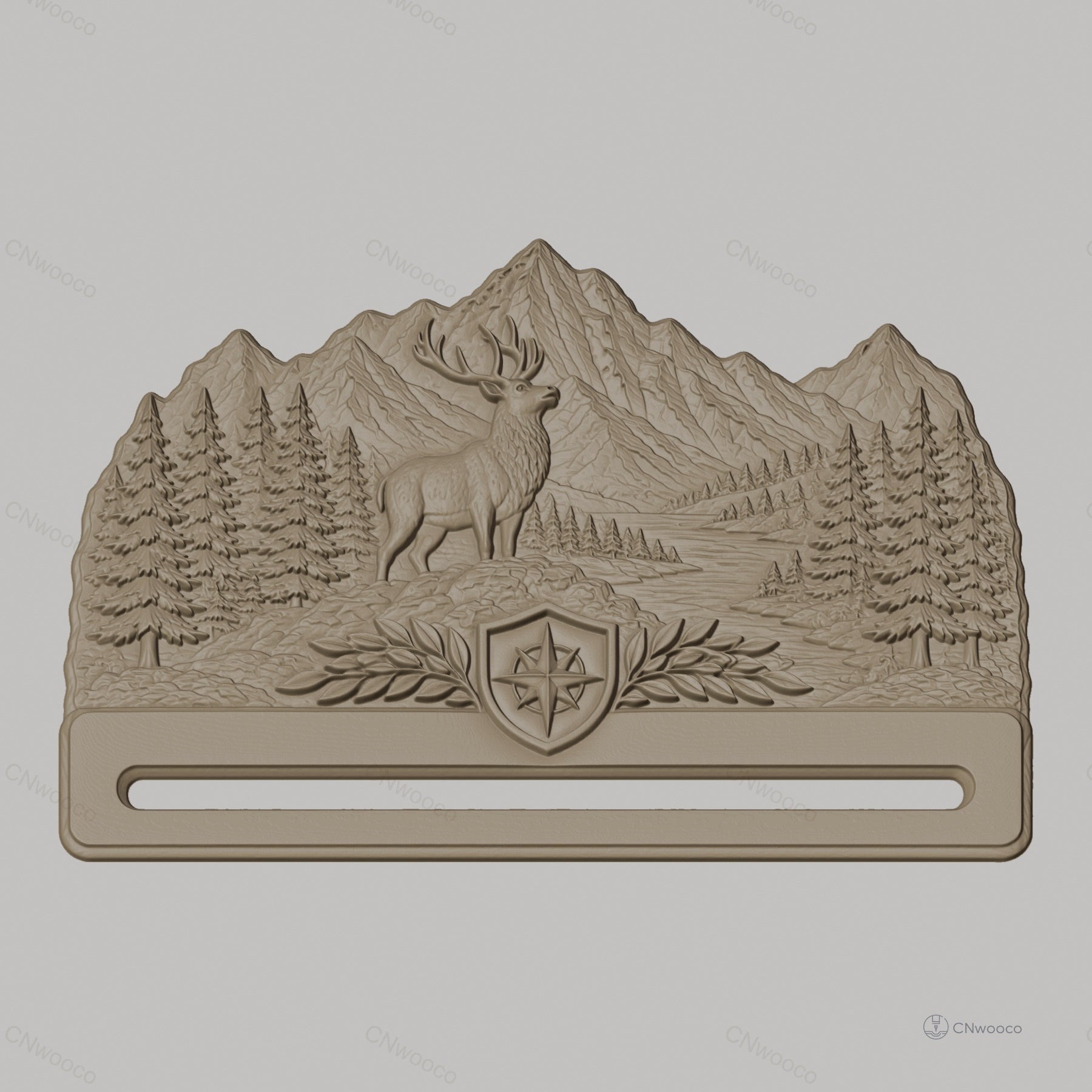Fichier CNC & impression 3D support cartes montagne, cerf et forêt, STL très haute qualité