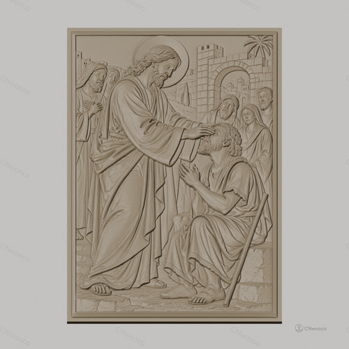 Fichier CNC & impression 3D Jésus guérissant un aveugle, figures religieuses et architecture ancienne, haute qualité relief STL
