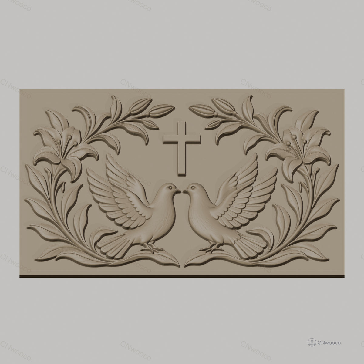 Fichier CNC & impression 3D motif religieux, colombes, croix et fleurs, haute qualité relief STL
