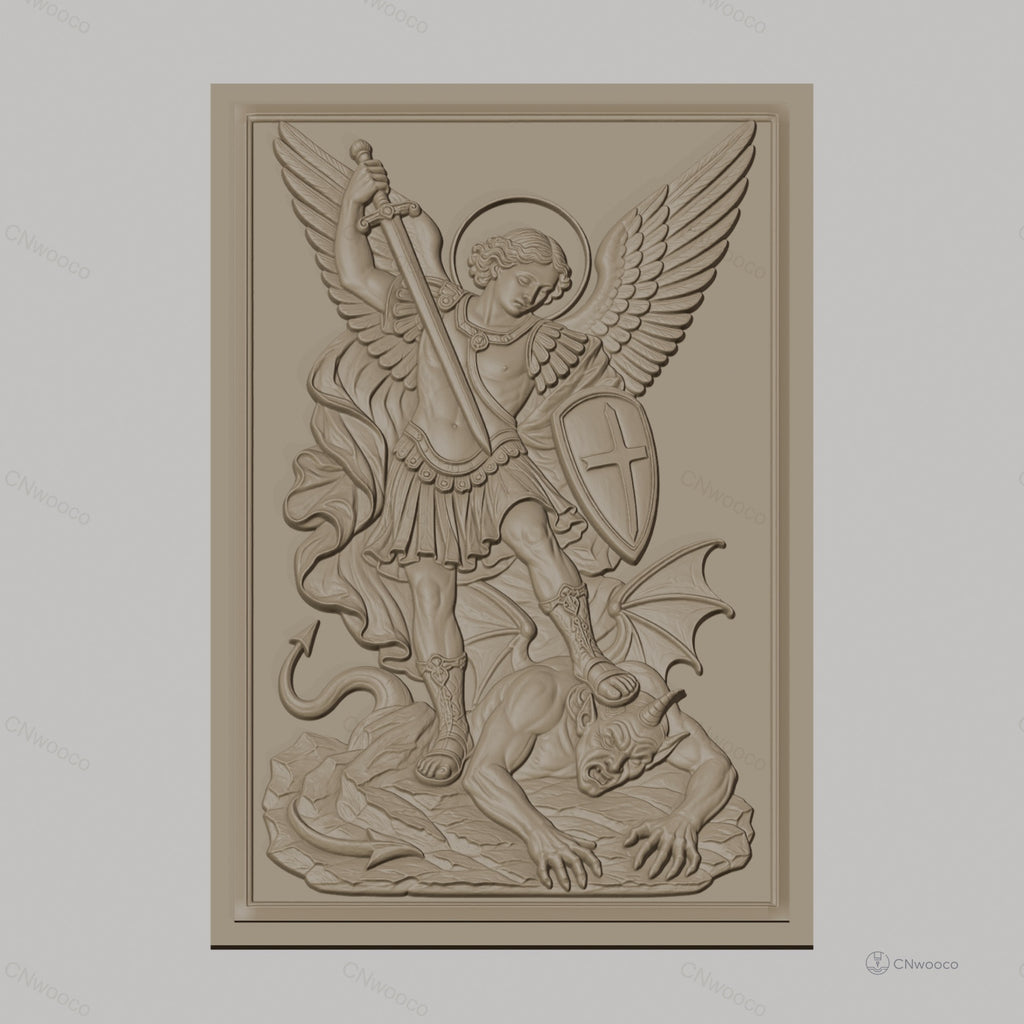 Fichier CNC & impression 3D Archange Michel combattant le démon, épée et bouclier, haute qualité relief STL