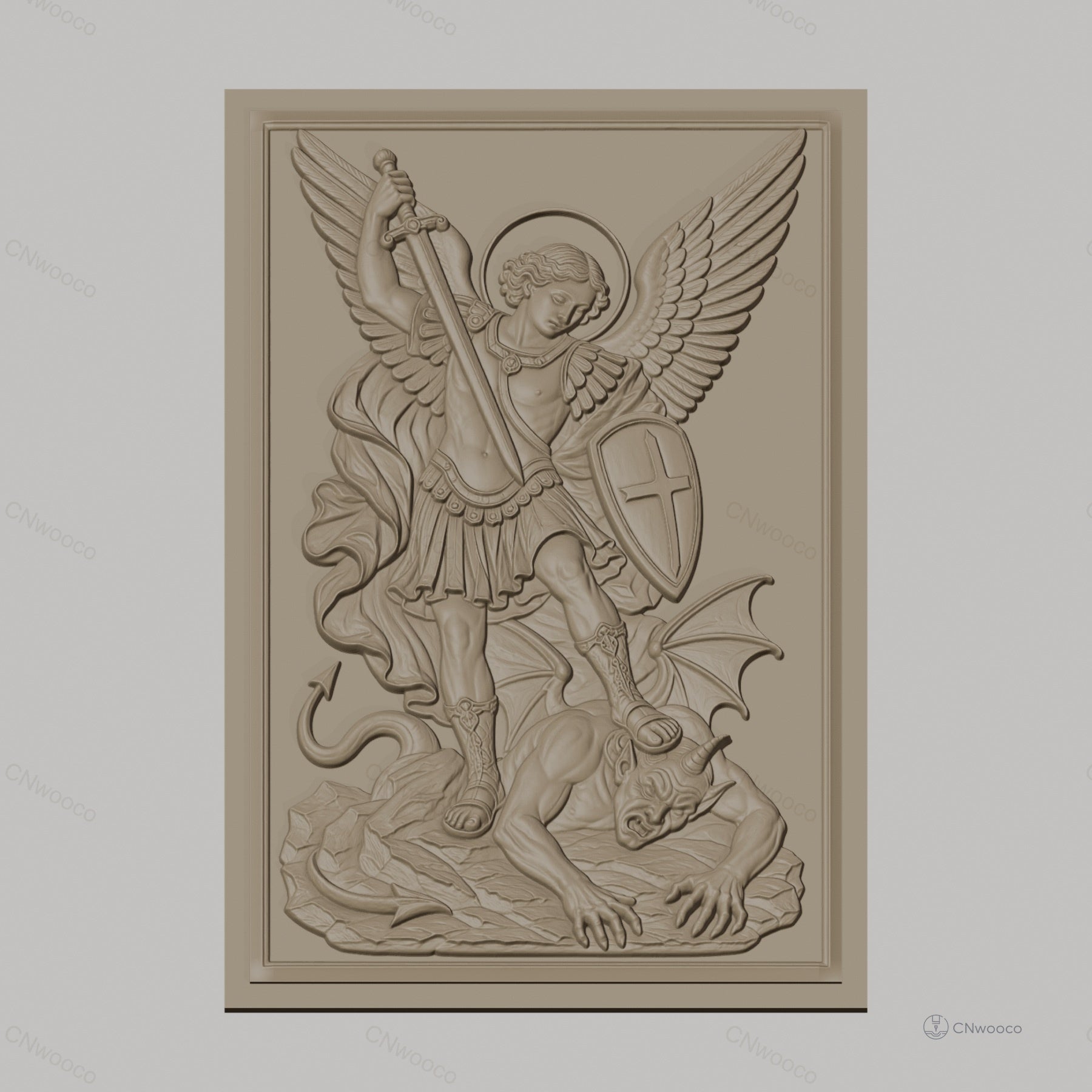 Fichier CNC & impression 3D Archange Michel combattant le démon, épée et bouclier, haute qualité relief STL