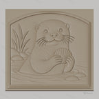Fichier CNC & impression 3D Loutre tenant une coquille, décor naturel avec eau et rochers, haute qualité relief STL