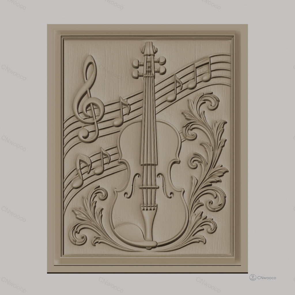 Fichier CNC & impression 3D musique violon notes ornement, haute qualité relief STL