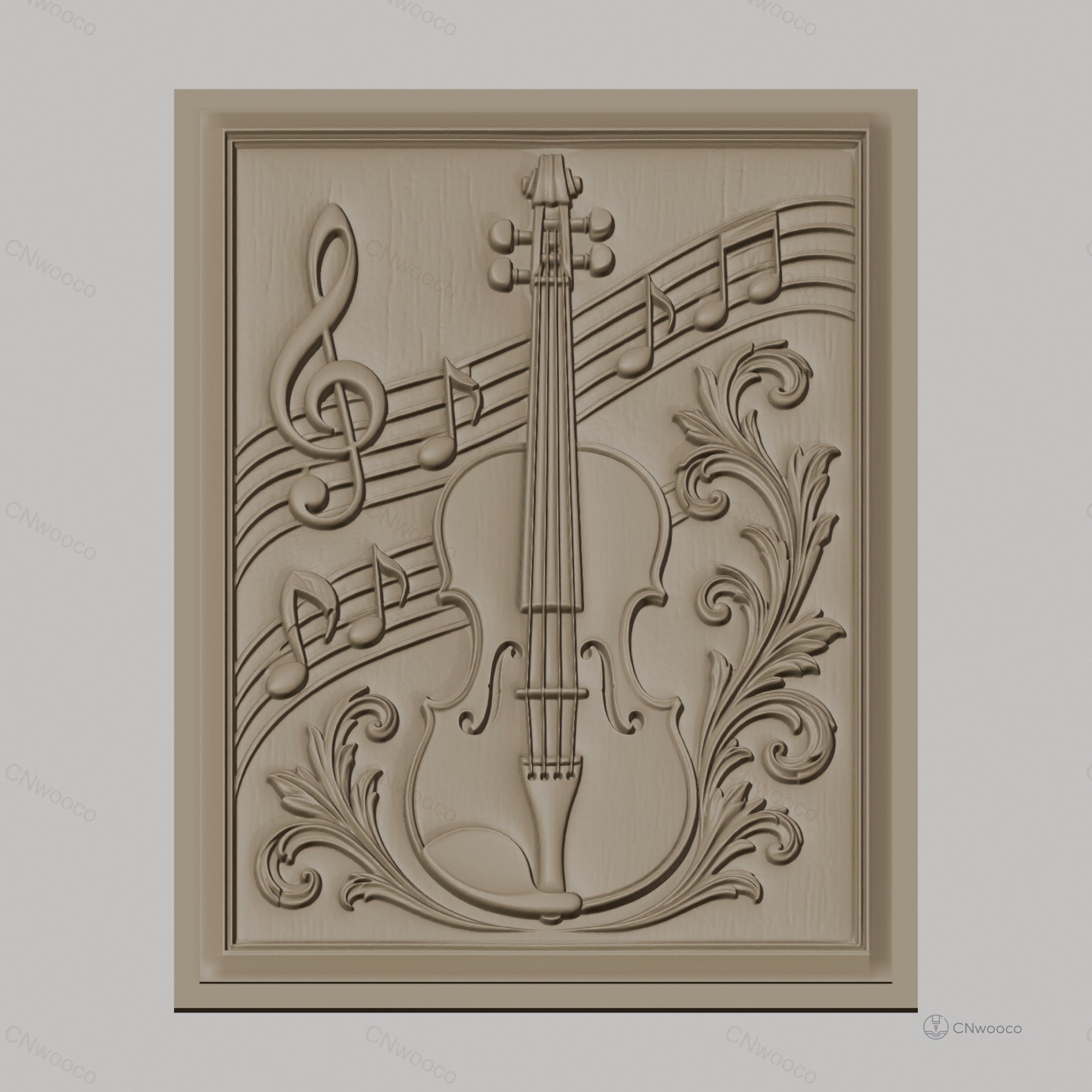 Fichier CNC & impression 3D musique violon notes ornement, haute qualité relief STL