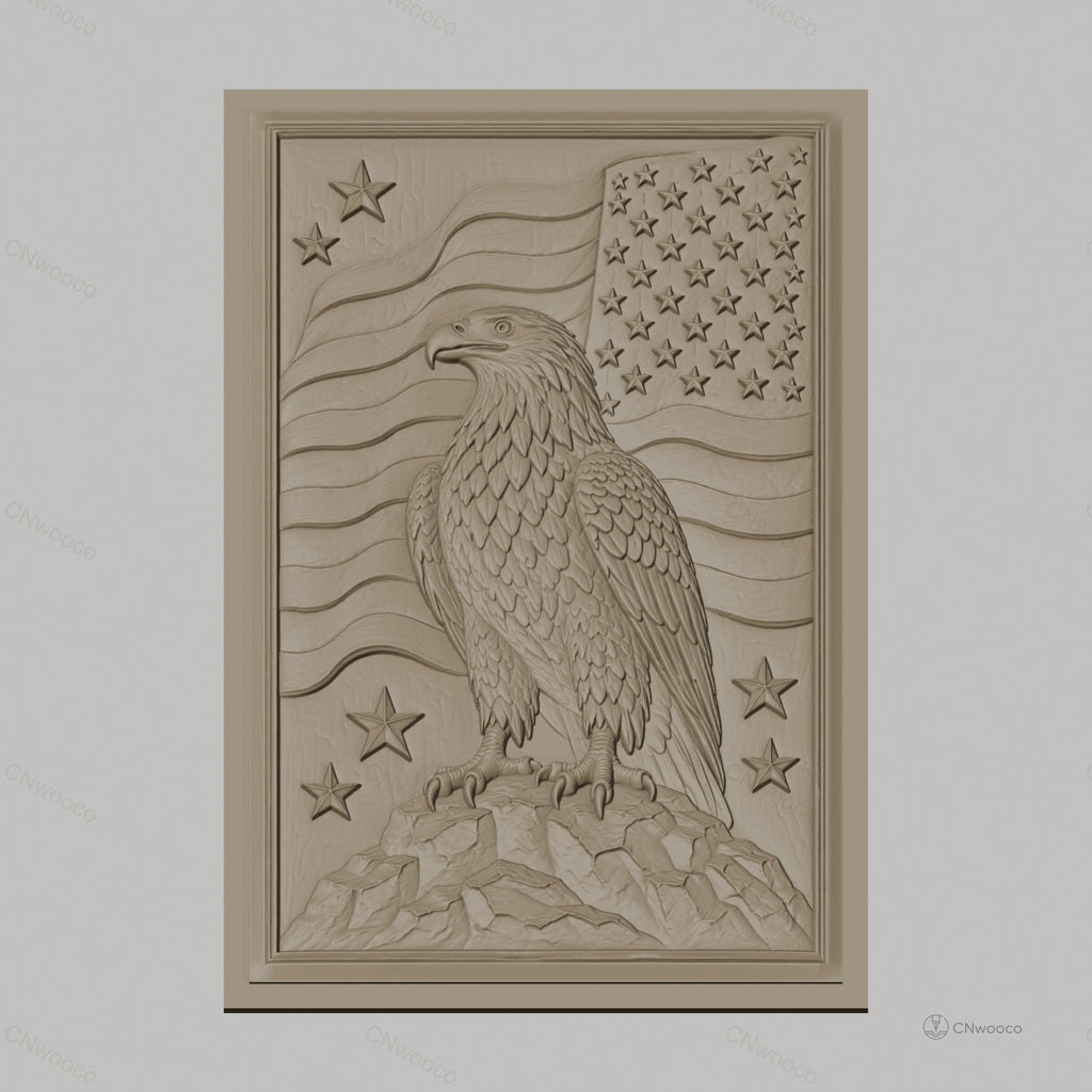 Fichier CNC & impression 3D aigle américain avec drapeau et étoiles, haute qualité relief STL