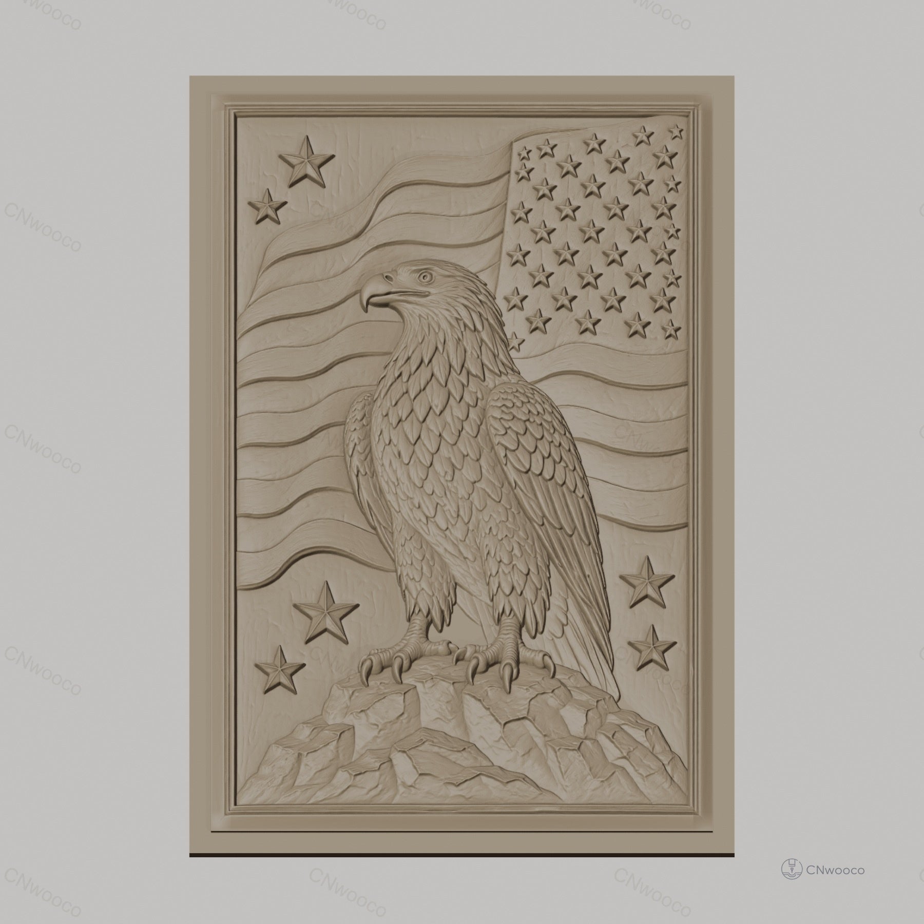 Fichier CNC & impression 3D aigle américain avec drapeau et étoiles, haute qualité relief STL